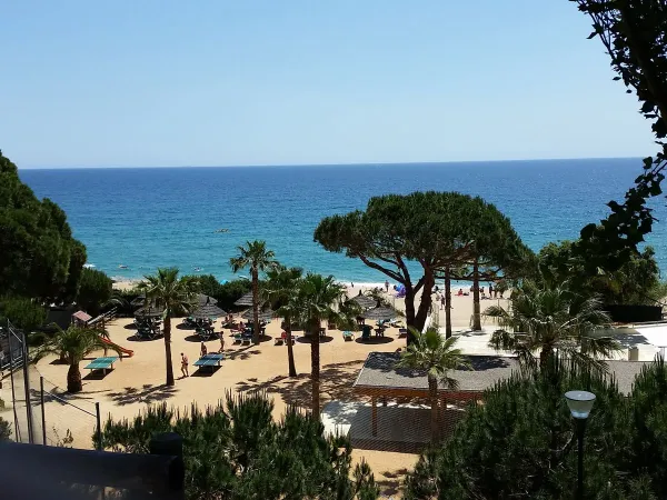 Blick vom Campingplatz auf den Strand des Roan Camping Cala Gogo.