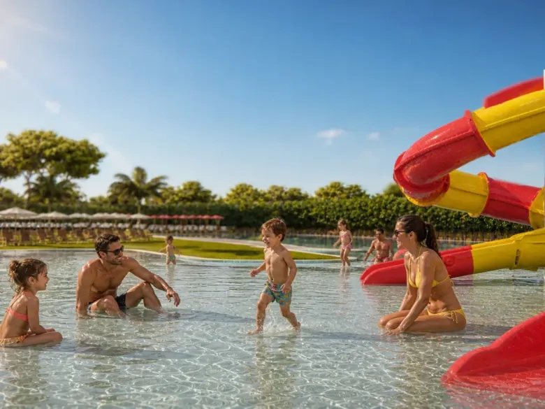 AI generiertes Bild: Kinderbecken mit Rutsche Roan Camping Delta Open Air Resort.